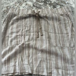 Dash Striped Linen Blend Skirt - Beige and White - Size Large